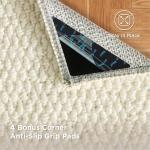 Bedsure 9x12 Faux Wool Area Rugs for Living Room, Machine Washable Carpet, Non-Slip Backing, Pet Friendly Throw Rug for Bedroom Dining Room, Cream