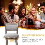 PrimeZone Swivel Bar Stools Set of 2, 26 Inch Counter Height Barstools, High Back Bar Stool with Solid Wood Legs & Wrap-Around Footrest, Counter Stools for Kitchen Island, Pub, Grey