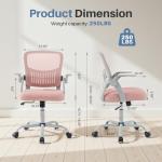 DUMOS Home Office Computer Chair - Ergonomic Mid Back Desk with Lumbar Support and Rocking Mode, Height Adjustable with Flip-up Armrest, for Conference Meeting Room, 360° Swivel, Adults, Pink