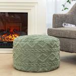 Poofieotto Round Pouf Ottoman Stuffed 20x12 Inches Floor Pouf Chair for Living Room Bedroom Modern Foam Pouf Ottoman Foot Rest for Couch Home Decor Pouffe Sage Green