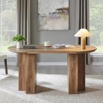 OKD 63 Inch Modern Wood Oval Dining Table for 4-6, Dining Room Table with Stable T-Shaped Base & Metal Frame & Thick Tabletop, Sturdy Kitchen Table for Dinner Room, Kitchen, Gathering, Rustic Oak