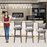 PrimeZone Swivel Bar Stools Set of 2, 26 Inch Counter Height Barstools, High Back Bar Stool with Solid Wood Legs & Wrap-Around Footrest, Counter Stools for Kitchen Island, Pub, Grey