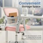 DUMOS Home Office Computer Chair - Ergonomic Mid Back Desk with Lumbar Support and Rocking Mode, Height Adjustable with Flip-up Armrest, for Conference Meeting Room, 360° Swivel, Adults, Pink