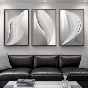 Framed Large Modern Abstract Wall Art for Living Room, Black and White, Grey Wall Decor, Bright Style 3 Piece Artwork for Walls, Canvas Paintings Pictures for Hallway, Dining, Office 24x36 Inch