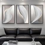 Framed Large Modern Abstract Wall Art for Living Room, Black and White, Grey Wall Decor, Bright Style 3 Piece Artwork for Walls, Canvas Paintings Pictures for Hallway, Dining, Office 24x36 Inch