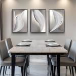 Framed Large Modern Abstract Wall Art for Living Room, Black and White, Grey Wall Decor, Bright Style 3 Piece Artwork for Walls, Canvas Paintings Pictures for Hallway, Dining, Office 24x36 Inch
