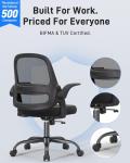 Ergonomic Mesh Office Chair for Home Office, Flip-Up Arms, Breathable Mesh Back & Thick Seat Cushion, Swivel Rolling Computer Desk Chair, BIFMA Certified, Supports 300 lbs (Black Frame/Black Seat)