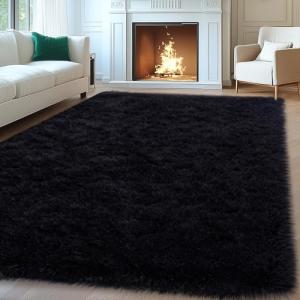 Large Fluffy Black Area Rug for Home