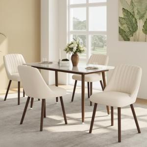 MALOL Upholstered Dining Chairs Set of 4, Modern Fabric Kitchen Chairs with Back, Wood Legs for Kitchen Dining Room Restaurant, Beige