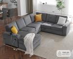 AMERLIFE 112 Inch U Shaped Couch, Oversized Couch with Storage Chaise & Cup Holders, Sectional Sofa with USB & Type-C Charging Ports, Corduroy Grey