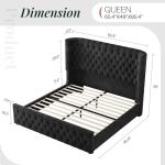 Jocisland Queen Size Platform Bed Frame, 6.3" Thick Upholstered Curved Wingback Headboard and Footboard with Deep Button Tufted, Easy Assembly, No Box Spring Needed, Black Velvet