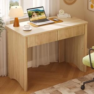 Bestier Fluted Computer Desk with 2 Drawers, 40 Inch Small Wooden Writing Study Work Desk, Computer Table, Compact Executive Home Office Desk for Small Spaces, Bedroom, Study, Living Room