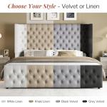 Jocisland Queen Size Platform Bed Frame, 6.3" Thick Upholstered Curved Wingback Headboard and Footboard with Deep Button Tufted, Easy Assembly, No Box Spring Needed, Black Velvet