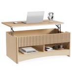Marsail Lift Top Coffee Table with Open & Hidden Storage, Modern Fluted Coffee Table with Smooth Lift Mechanism, Sturdy Space-Saving Center Table for Home Living Room, Office, Natural Oak