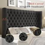 Jocisland Queen Size Platform Bed Frame, 6.3" Thick Upholstered Curved Wingback Headboard and Footboard with Deep Button Tufted, Easy Assembly, No Box Spring Needed, Black Velvet