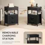 Lazzanto Nightstand Hidden Drawer Charging Table - Night Stand with Charger Station and Sliding Top Storage, Morden Bedside Table with 2 Fabric Drawers, for Dorm Living Room Bedroom, Black