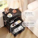 Lazzanto Nightstand Hidden Drawer Charging Table - Night Stand with Charger Station and Sliding Top Storage, Morden Bedside Table with 2 Fabric Drawers, for Dorm Living Room Bedroom, Black