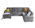 AMERLIFE 112 Inch U Shaped Couch, Oversized Couch with Storage Chaise & Cup Holders, Sectional Sofa with USB & Type-C Charging Ports, Corduroy Grey