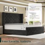 Jocisland Queen Size Platform Bed Frame, 6.3" Thick Upholstered Curved Wingback Headboard and Footboard with Deep Button Tufted, Easy Assembly, No Box Spring Needed, Black Velvet