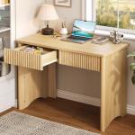 Bestier Fluted Computer Desk with 2 Drawers, 40 Inch Small Wooden Writing Study Work Desk, Computer Table, Compact Executive Home Office Desk for Small Spaces, Bedroom, Study, Living Room