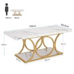 Tribesigns Rectangle Coffee Table, 47.24-inch Modern Coffee Tables for Living Room, 2-Tier Faux Marble Wood Coffee Table with Geometric Legs, Furniture with Storage Shelf (White & Gold)