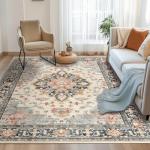 Blue-Beige Vintage 8x10 Machine Washable Area Rug