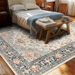 Blue-Beige Vintage 8x10 Machine Washable Area Rug
