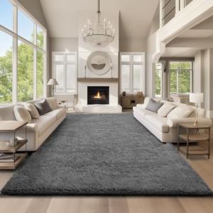 Large Grey Shag Area Rug for Living Room 9x12