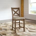 Signature Design by Ashley Moriville Rustic Farmhouse 24.5" Upholstered Barstool, 2 Count, Beige & Brown