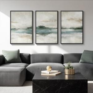 Large Framed Abstract Nature Landscape Wall Art for Living Room, Set of 3 Modern Canvas Prints Paintings Artwork for Walls, Green Lake Pictures for Hallway, Dining Room, Office Wall Decor 24x36 Inch