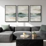 Large Framed Abstract Nature Landscape Wall Art for Living Room, Set of 3 Modern Canvas Prints Paintings Artwork for Walls, Green Lake Pictures for Hallway, Dining Room, Office Wall Decor 24x36 Inch