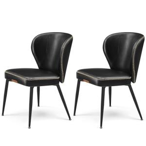 VASAGLE EKHO Collection - Dining Chairs Set of 2, Upholstered Kitchen Chairs, Comfortable Seat, Synthetic Leather with Stitching, Mid-Century Modern, Easy Assembly, Living Room Lounge, Ink Black