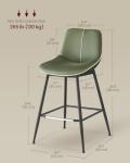 VASAGLE Bar Stools Set of 2, Counter Height Bar Stools with Back, Ergonomic Backrest, Synthetic Leather, Metal Legs, 24.4-Inch Tall Stools for Kitchen Island Home Bar, Forest Green ULBC088C01