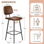 Raynesys 29-Inch Leather Bar Stools Set of 3, Counter Height Barstools with High Backrest，Bar Chairs for Kitchen Island with Heavy Duty Metal Legs, Dark Brown