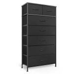 Mifuro Tall Dresser for Bedroom, Vertical Storage Organizer Tower with 7 Drawers, Chest of Drawers with Fabric Bins, Steel Frame, Wood Top for Bedroom, Closet, Entryway- Black