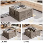 Yaheetech Lift Top Coffee Table, Square Farmhouse Coffee Table with Hidden Storage Compartment, Wood Center Table for Living Room, Home Office, Gray