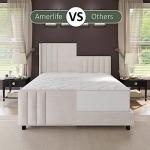 AMERLIFE King Size Bed Frame, Velvet Upholstered Platform Bed with Vertical Channel Tufted Headboard & Footboard/Wingback, Mattress Foundation with Wood Slats, No Box Spring Needed, Cream