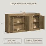 SICOTAS 4-Door Buffet Cabinet, 61.7" Wide Extra Long Sideboard with 2 Separate Bays & Adjustable Shelves, Modern Credenza Storage Cabinet with Gold Handles for Kitchen Living Room, Brown Oak, 1 PCS