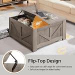 Yaheetech Lift Top Coffee Table, Square Farmhouse Coffee Table with Hidden Storage Compartment, Wood Center Table for Living Room, Home Office, Gray