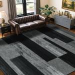 LIANLAM 8x10 Washable Area Rugs for Living Room and Bedroom, Vintage Checkered Pattern Non-Slip Carpet, Stain Resistant Low Pile Soft Rug for Dining Room,Office,Nursery,Kids Room(8x10,Gray)