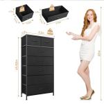 Mifuro Tall Dresser for Bedroom, Vertical Storage Organizer Tower with 7 Drawers, Chest of Drawers with Fabric Bins, Steel Frame, Wood Top for Bedroom, Closet, Entryway- Black