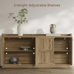 SICOTAS 4-Door Buffet Cabinet, 61.7" Wide Extra Long Sideboard with 2 Separate Bays & Adjustable Shelves, Modern Credenza Storage Cabinet with Gold Handles for Kitchen Living Room, Brown Oak, 1 PCS