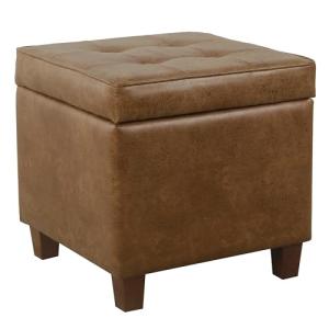 HomePop Square Tufted Storage Ottoman - Distressed Brown Faux Leather Small
