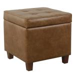 HomePop Square Tufted Storage Ottoman - Distressed Brown Faux Leather Small