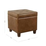 HomePop Square Tufted Storage Ottoman - Distressed Brown Faux Leather Small