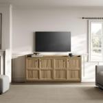 SICOTAS 4-Door Buffet Cabinet, 61.7" Wide Extra Long Sideboard with 2 Separate Bays & Adjustable Shelves, Modern Credenza Storage Cabinet with Gold Handles for Kitchen Living Room, Brown Oak, 1 PCS