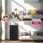 Mifuro Tall Dresser for Bedroom, Vertical Storage Organizer Tower with 7 Drawers, Chest of Drawers with Fabric Bins, Steel Frame, Wood Top for Bedroom, Closet, Entryway- Black