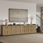 SICOTAS 4-Door Buffet Cabinet, 61.7" Wide Extra Long Sideboard with 2 Separate Bays & Adjustable Shelves, Modern Credenza Storage Cabinet with Gold Handles for Kitchen Living Room, Brown Oak, 1 PCS