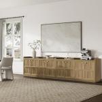 SICOTAS 4-Door Buffet Cabinet, 61.7" Wide Extra Long Sideboard with 2 Separate Bays & Adjustable Shelves, Modern Credenza Storage Cabinet with Gold Handles for Kitchen Living Room, Brown Oak, 1 PCS