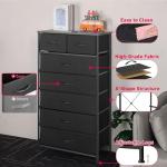 Mifuro Tall Dresser for Bedroom, Vertical Storage Organizer Tower with 7 Drawers, Chest of Drawers with Fabric Bins, Steel Frame, Wood Top for Bedroom, Closet, Entryway- Black